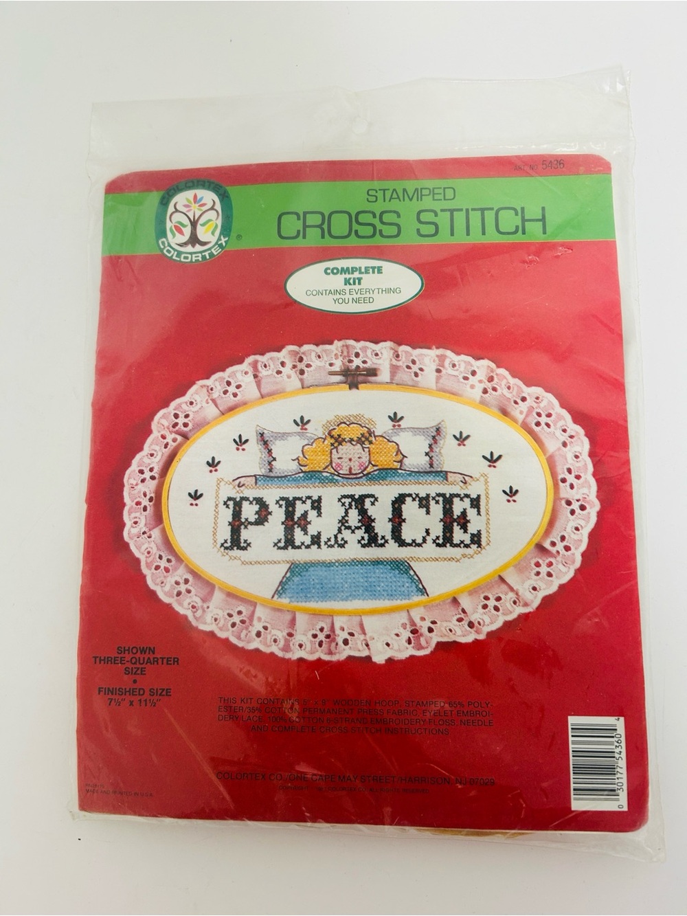 Colortex NOS Vintage 1987 Sealed #5436 “Peace” Stamped Cross Stitch Complete Kit